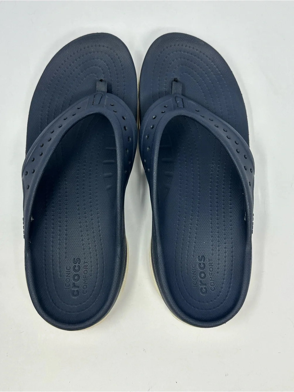 Crocs Crocband Thong Flip Flops Mens Sz 10 Navy Beach Sandals S2
